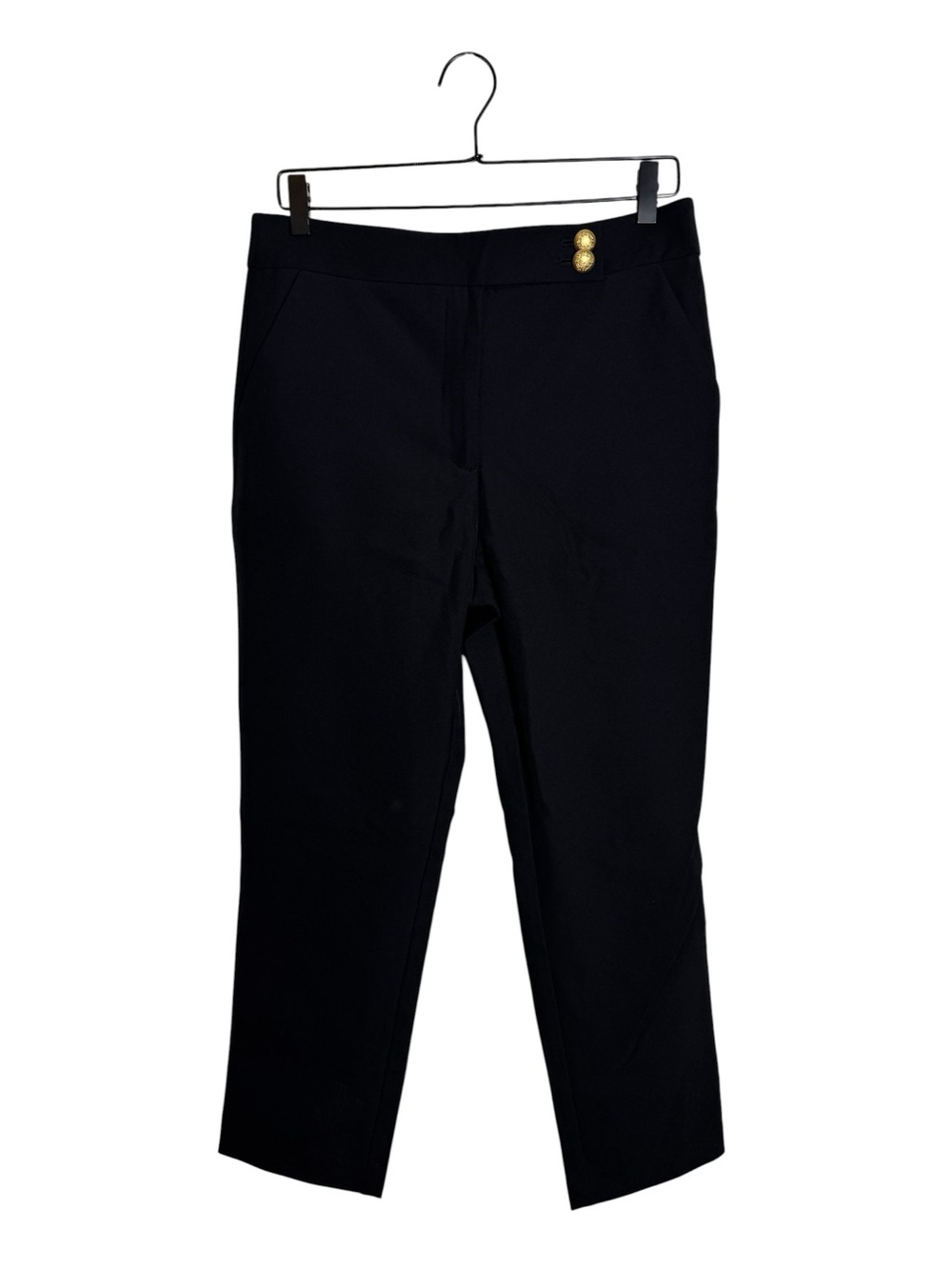 Quince Scuba Slim Ankle Pants Black Gold Crest Buttons 8